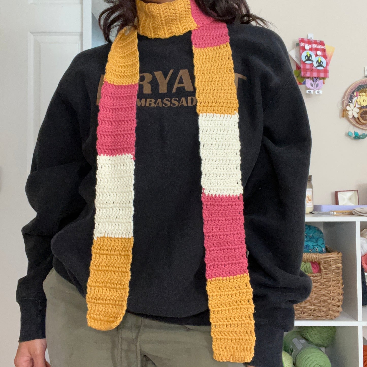 Pink/Ivory/Sunflower Skinny Scarf
