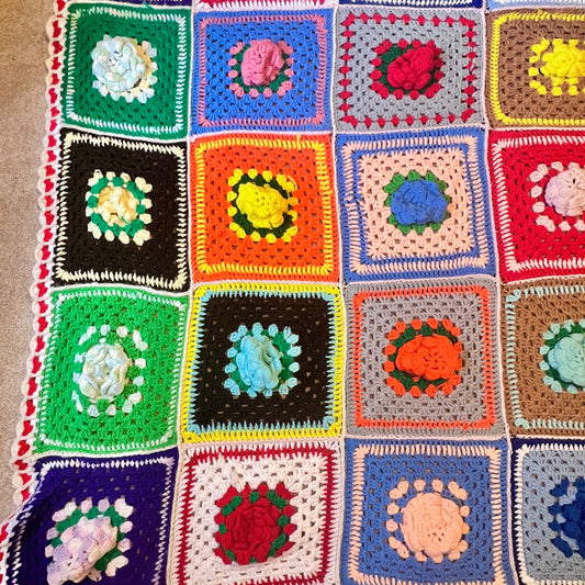 Multicolor Rose Granny Square Throw Blanket