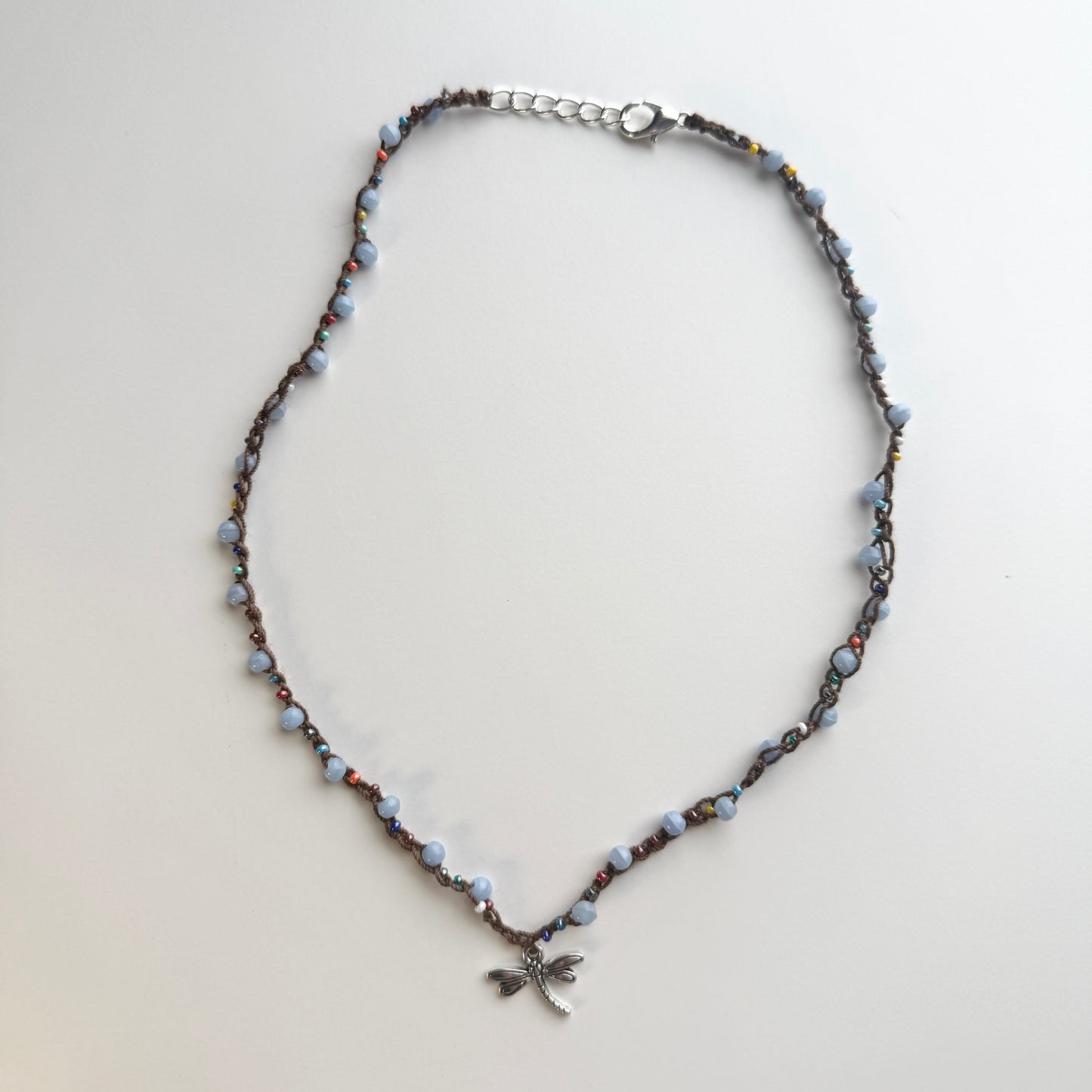 Periwinkle Dragonfly Crochet Necklace