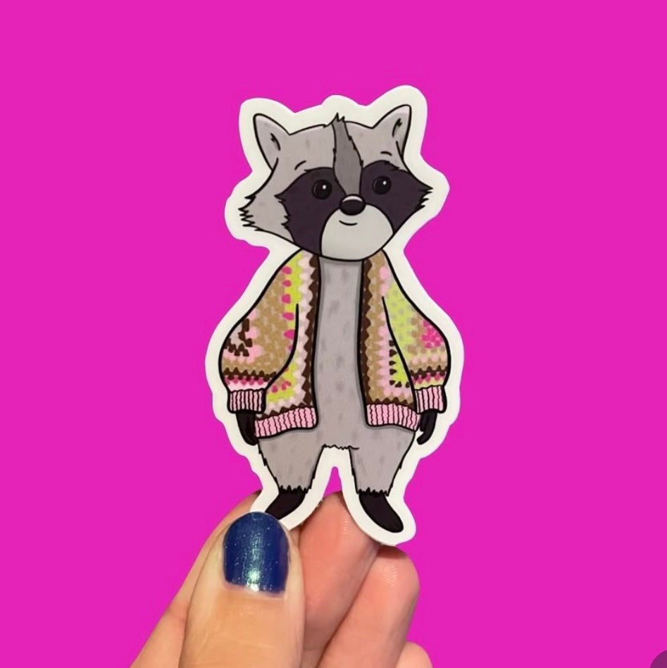 Racoon Wearing Crochet Sweater Sticker