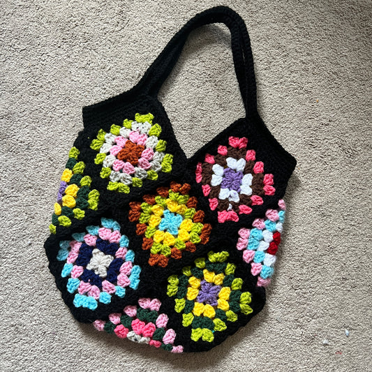 Granny Square Tote Bag (Black)