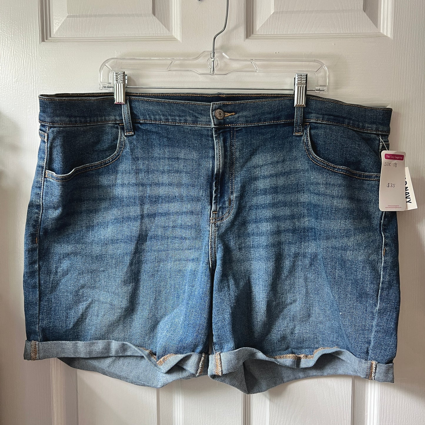 Pink Flower Denim Shorts (Size 18)