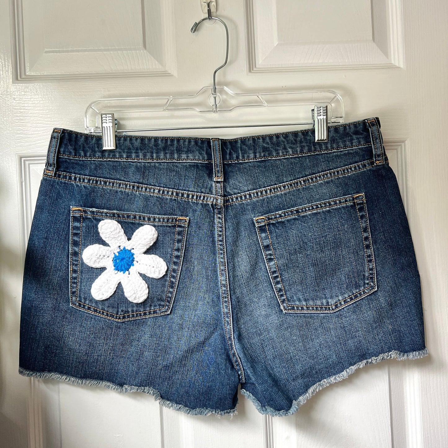 White Flower Denim Shorts (Size 12)