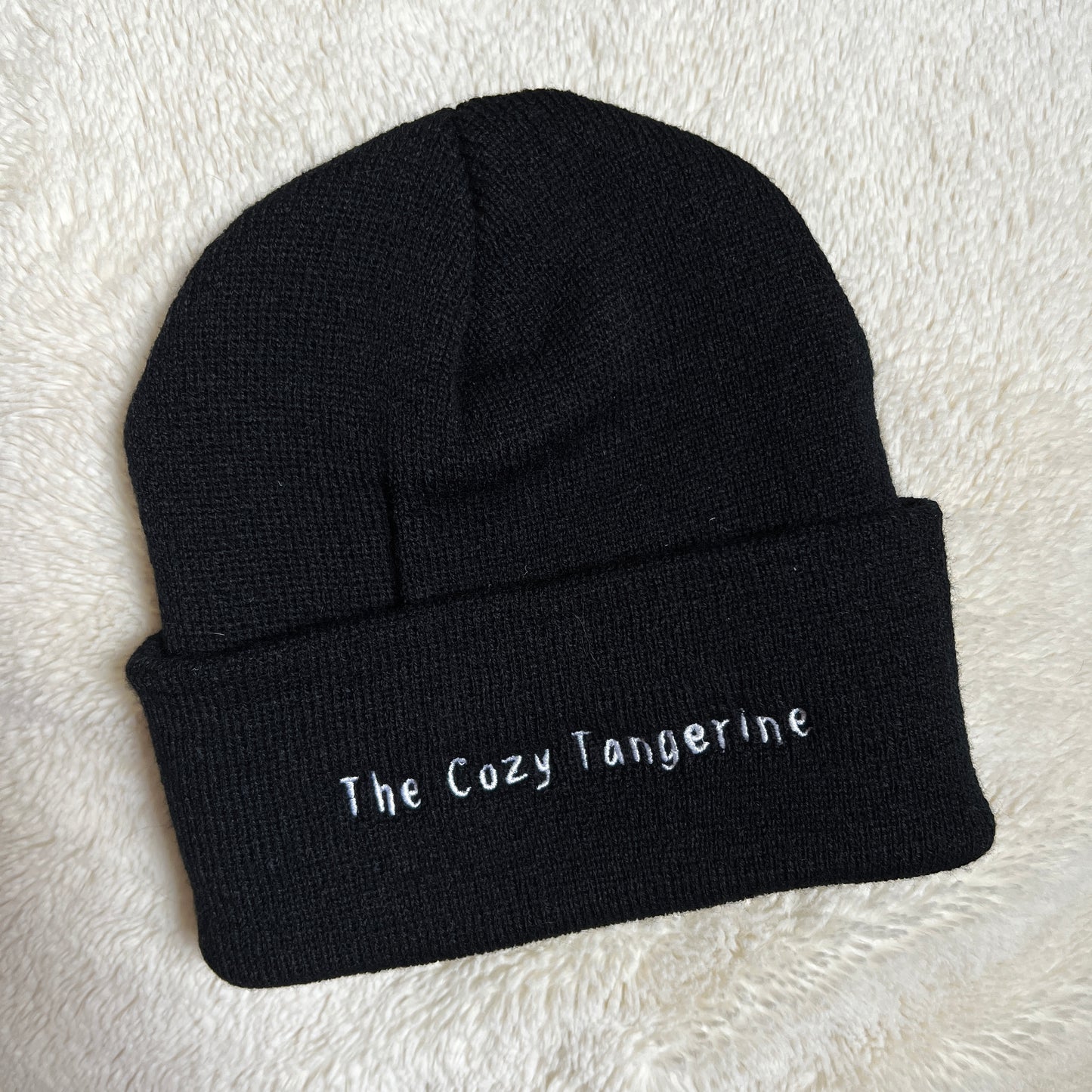 White Embroidered Logo Cuffed Beanie