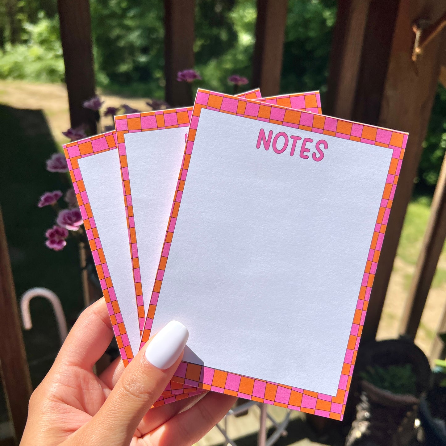 pink + orange checkered notepad / cute stationery