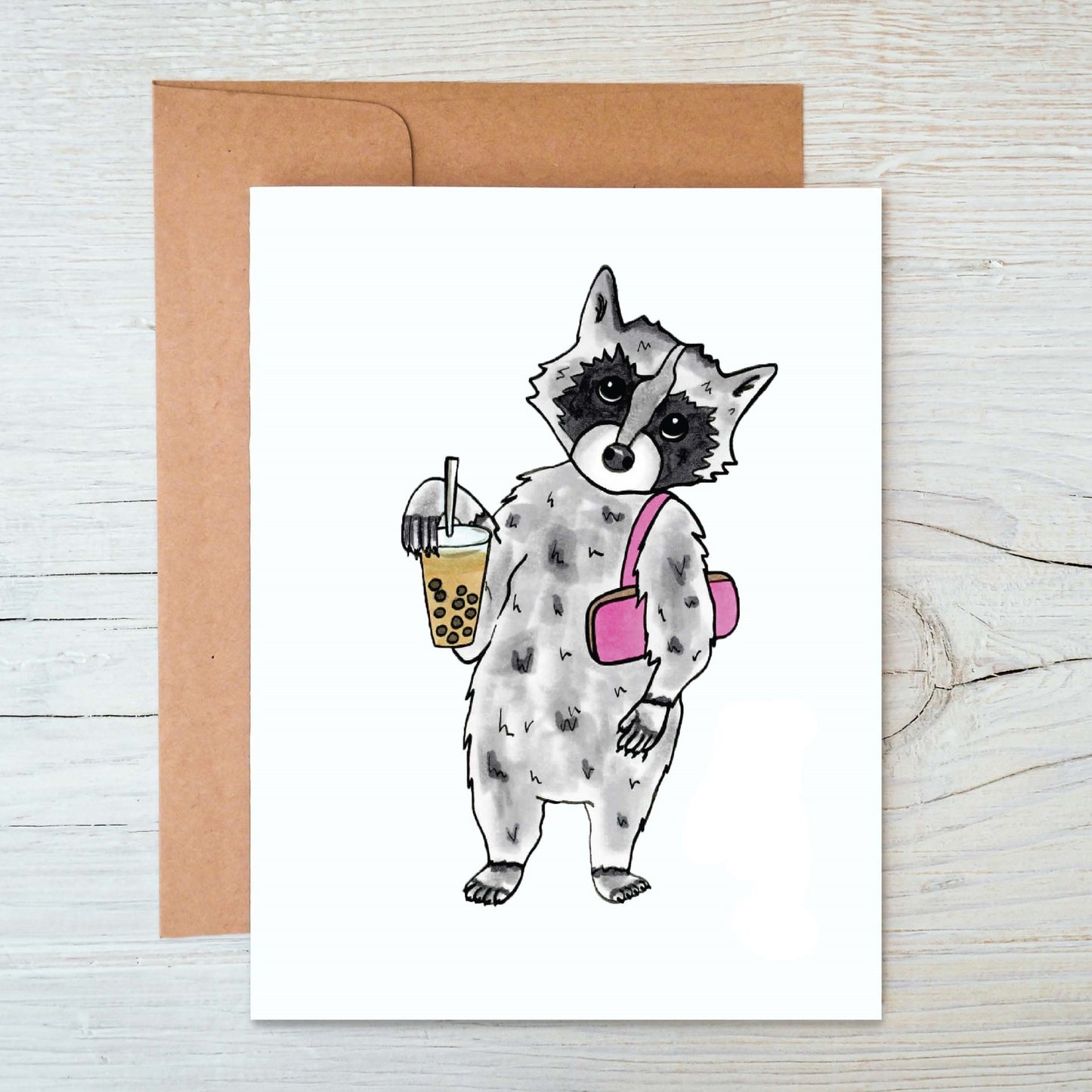 Raccoon Boba Greeting Card