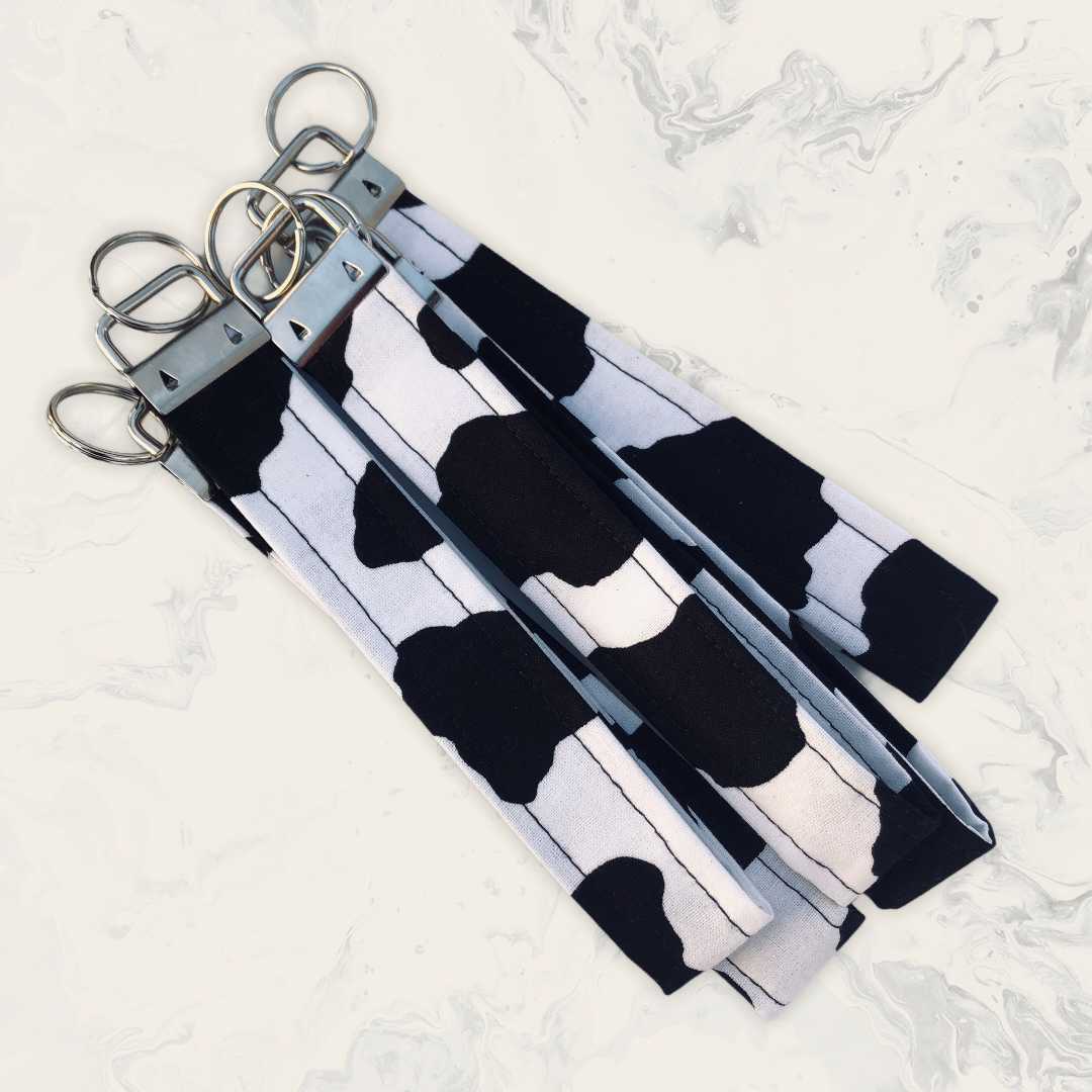 Black and White Cow Print Wristlet Key Fob