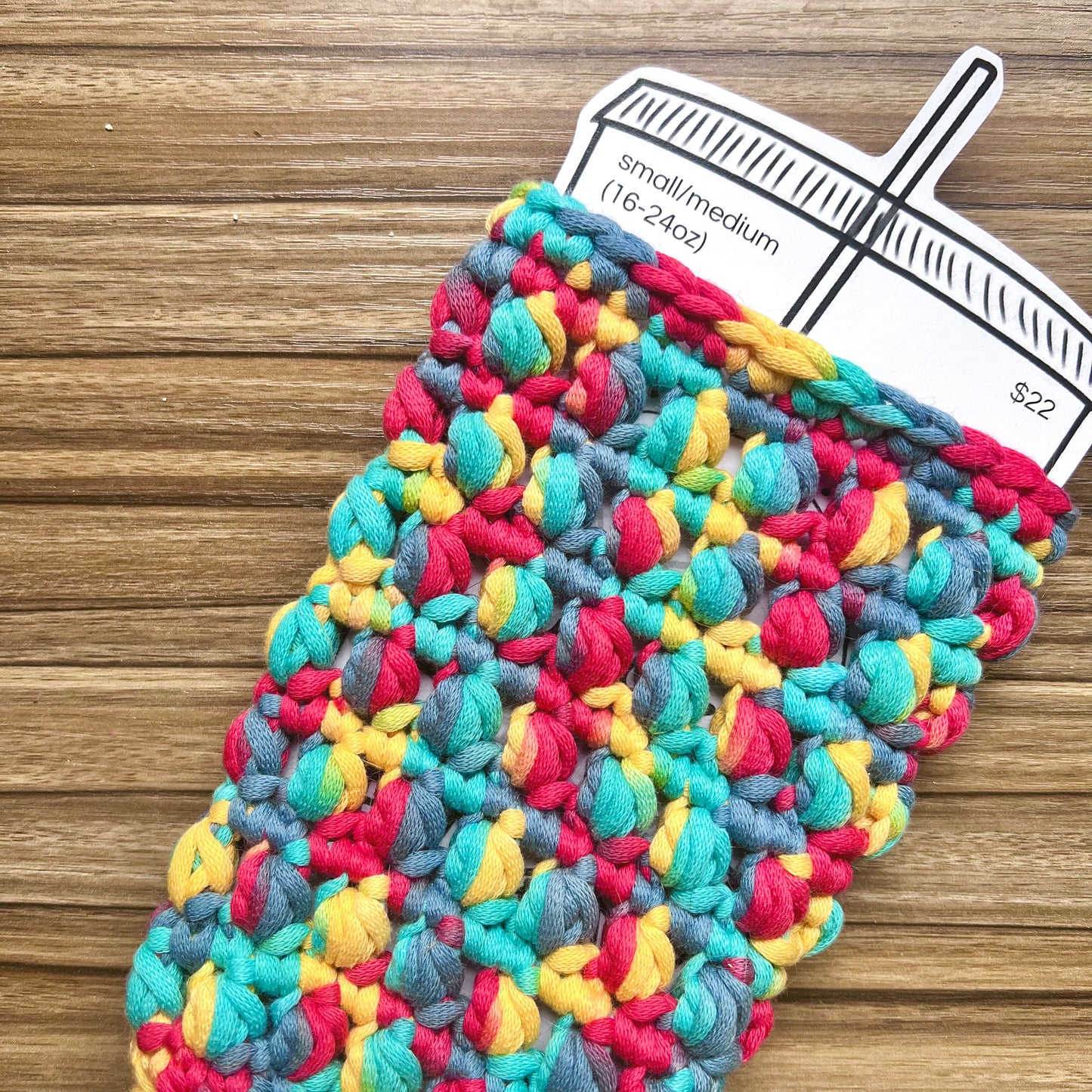 rainbow iced coffee cozy