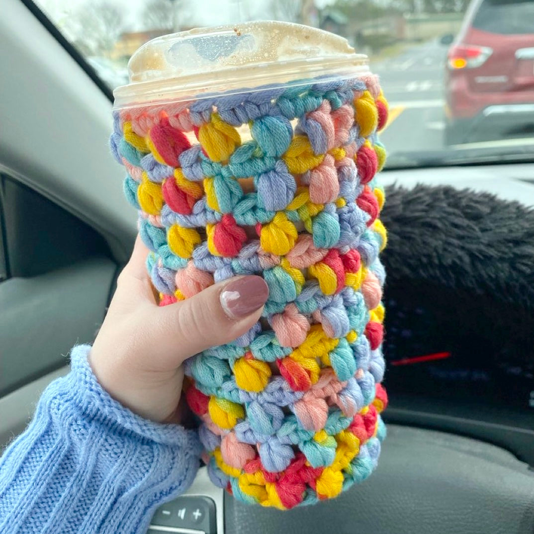 iced coffee cozy. beverage koozie.