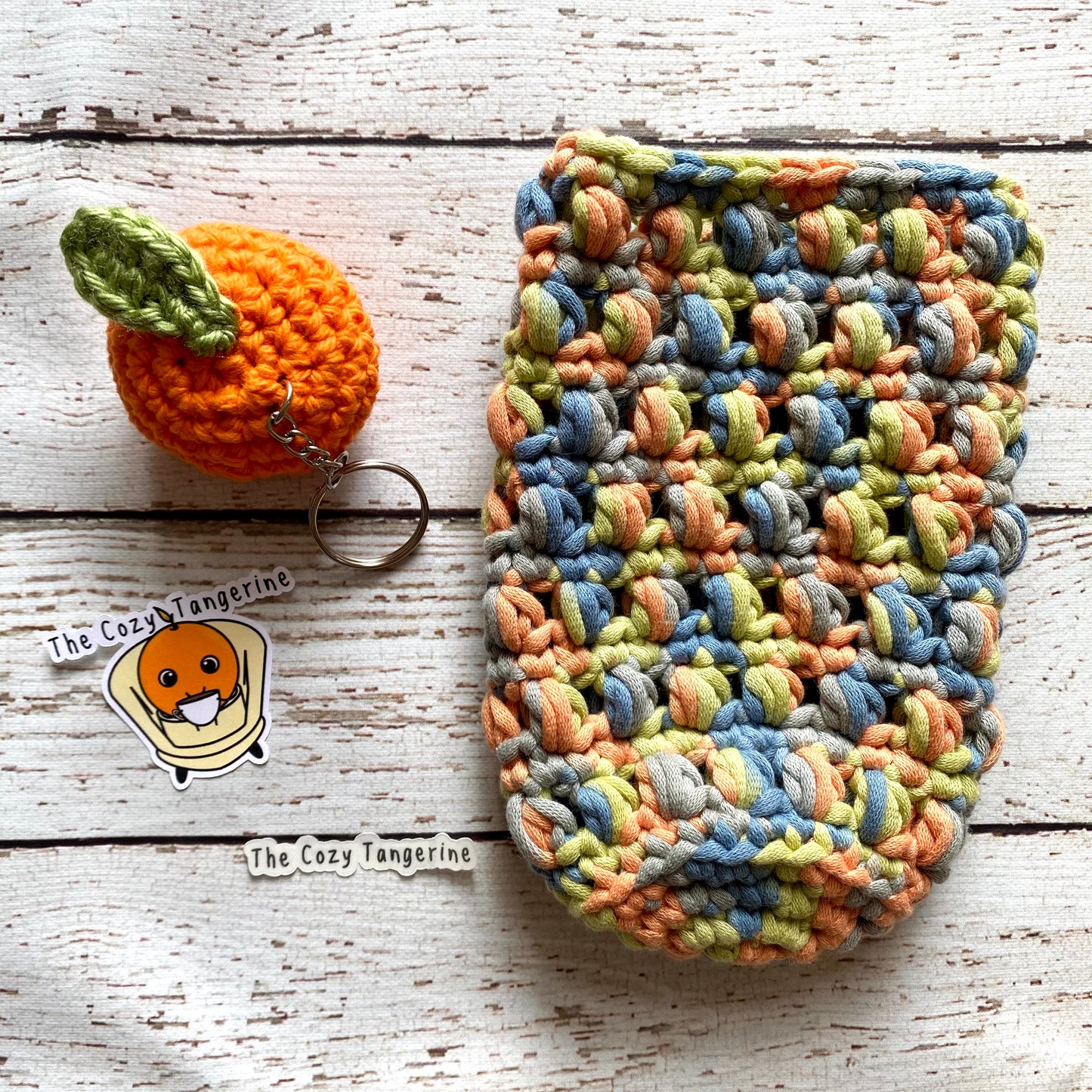 multicolor iced coffee cozy. beverage koozie.