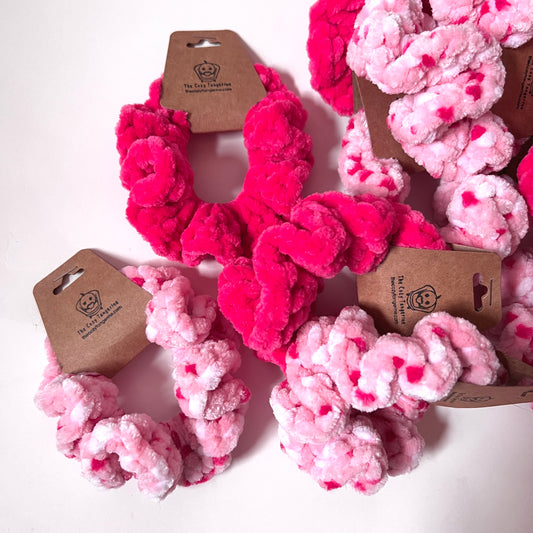 hot pink and light pink valentine's day hair scrunchies