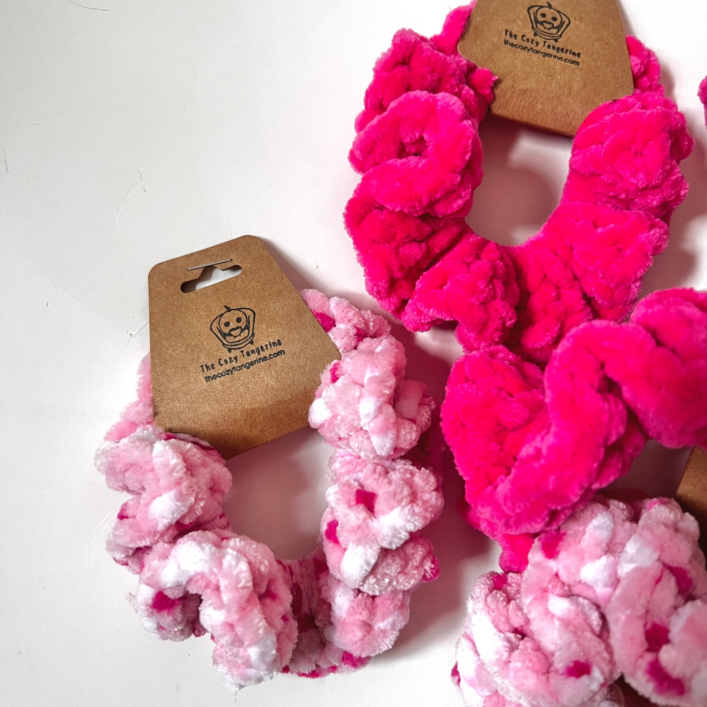 hot pink and light pink valentine's day hair scrunchies