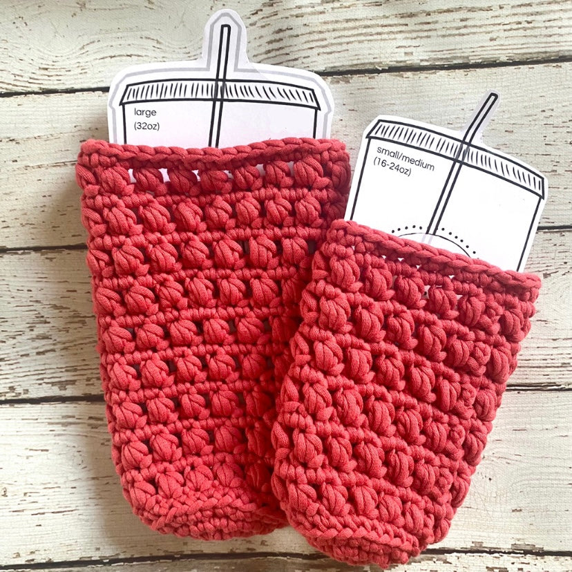 red iced coffee cozy. beverage koozie.