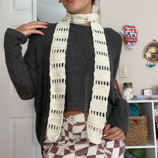 ivory crochet skinny scarf