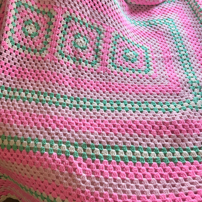 XL Pink + Mint Granny Stitch Afghan