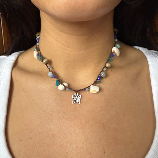 Blue Butterfly Crochet Necklace