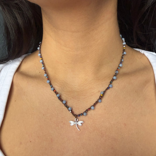 Periwinkle Dragonfly Crochet Necklace