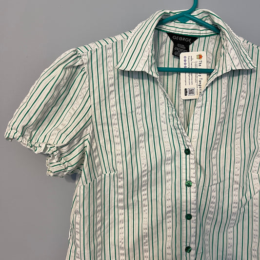 Green + White Striped Blouse (L)