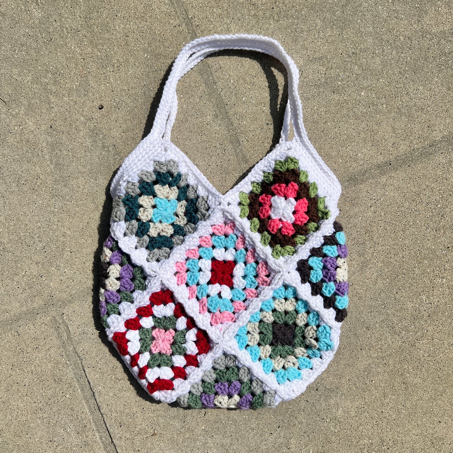 Granny Square Tote Bag (White)