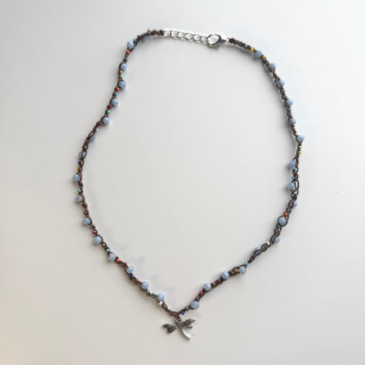 Periwinkle Dragonfly Crochet Necklace