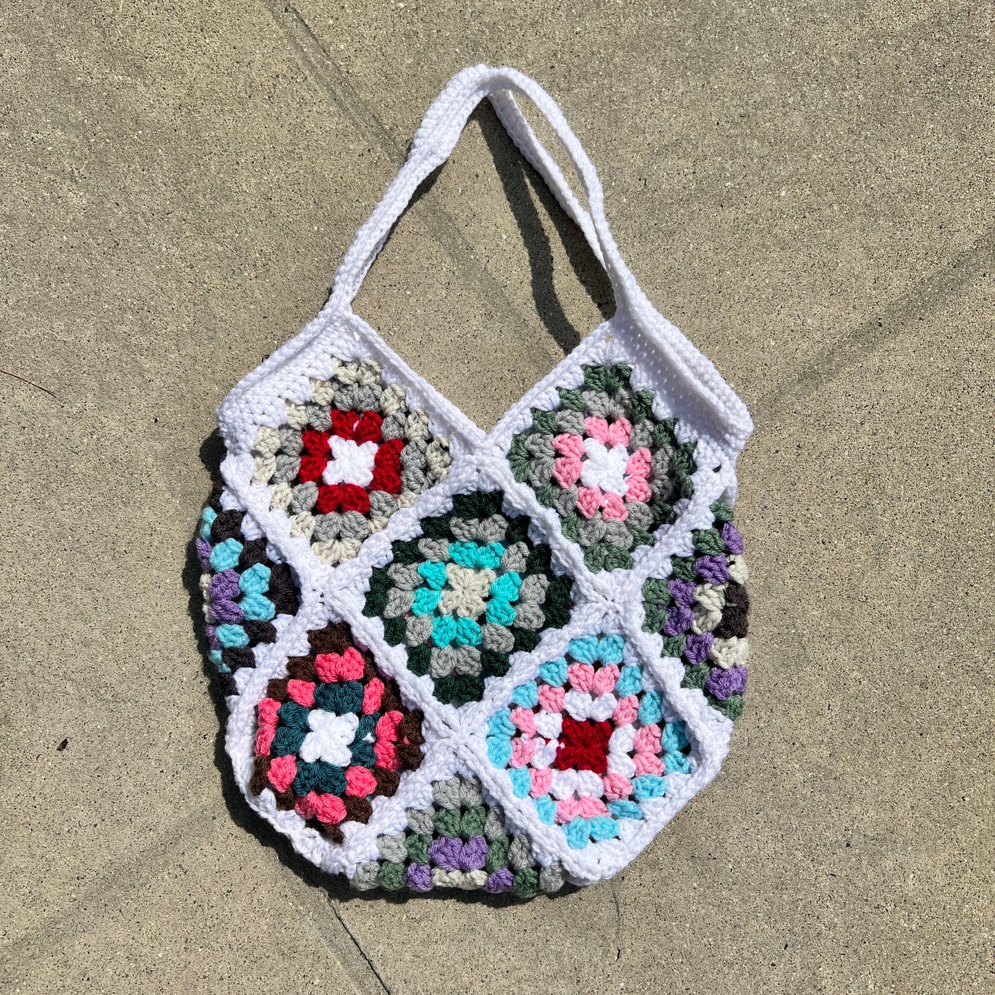 Granny Square Tote Bag (White)