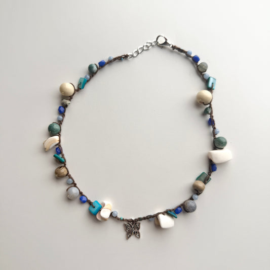 Blue Butterfly Crochet Necklace