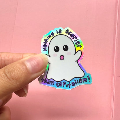 “Nothing is scarier than capitalism!” Ghost Sticker