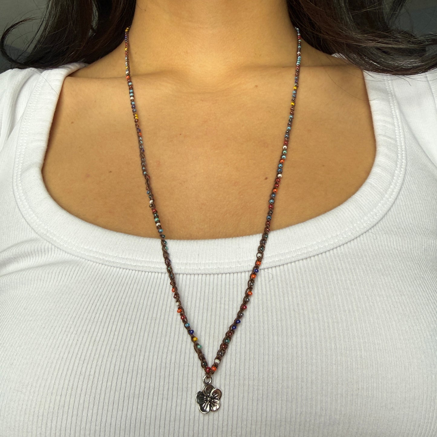 Rainbow Hibiscus Crochet Necklace