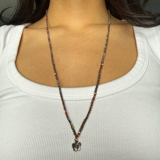 Rainbow Hibiscus Crochet Necklace