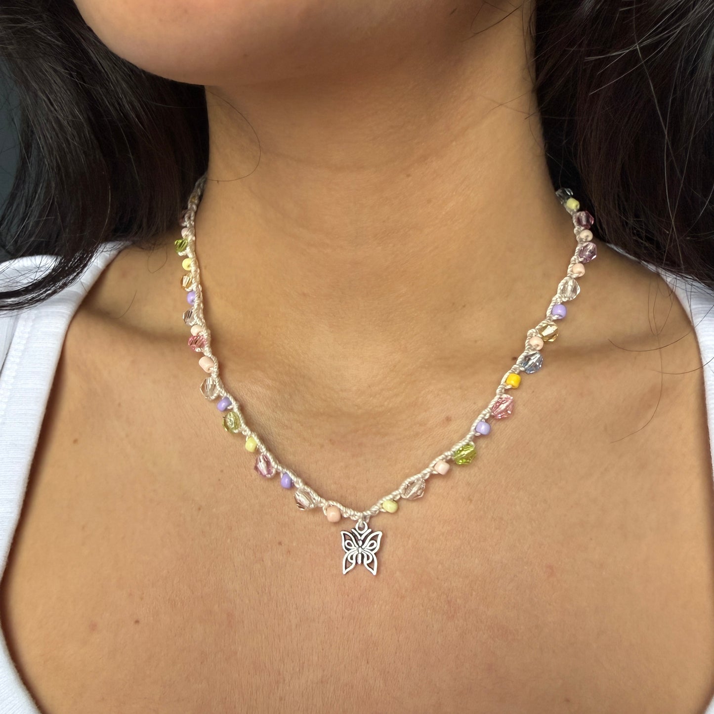 Pastel Butterfly Crochet Necklace