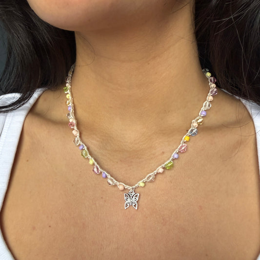 Pastel Butterfly Crochet Necklace