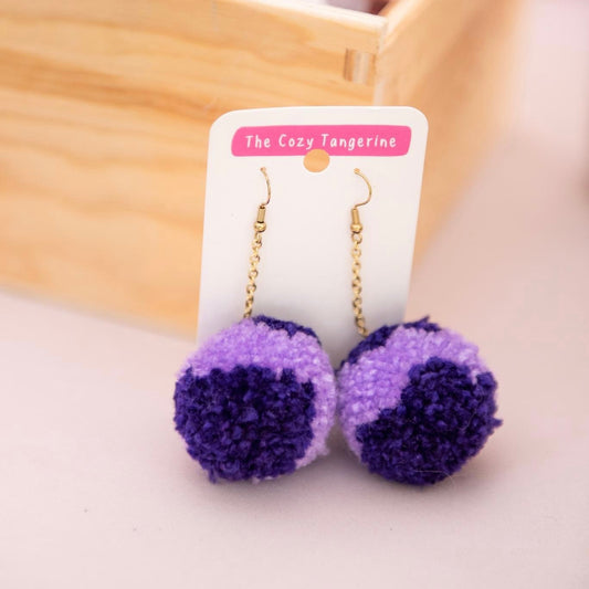 Purple Tie Dye Pom Pom Earrings