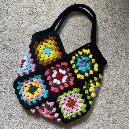 Granny Square Tote Bag (Black)