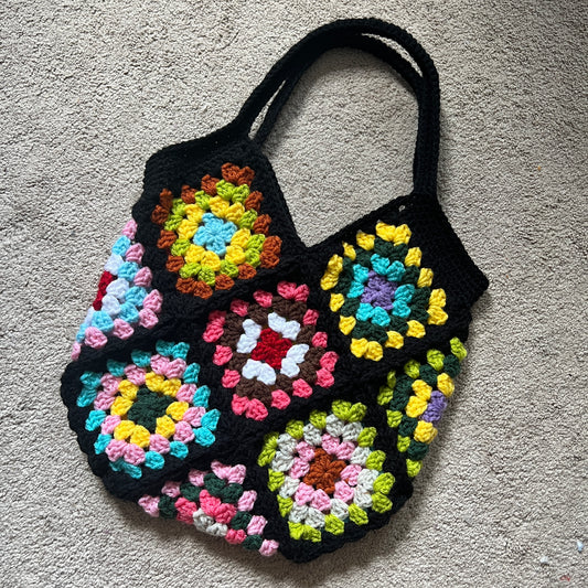 Granny Square Tote Bag (Black)