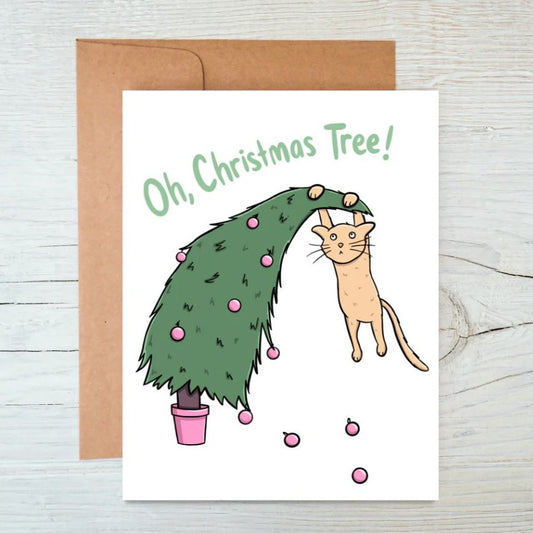 Oh Christmas Tree Cat Greeting Card
