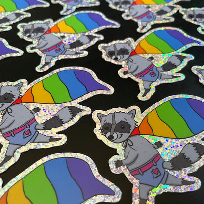 Raccoon Pride Flag Glitter Sticker