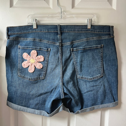 Pink Flower Denim Shorts (Size 18)