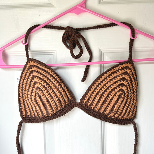 Brown + Peach Bikini Top/Bralette (Medium)