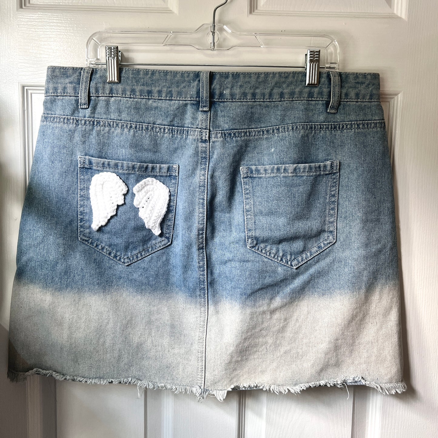 Angel Wings Ombré Denim Skirt (Size L)