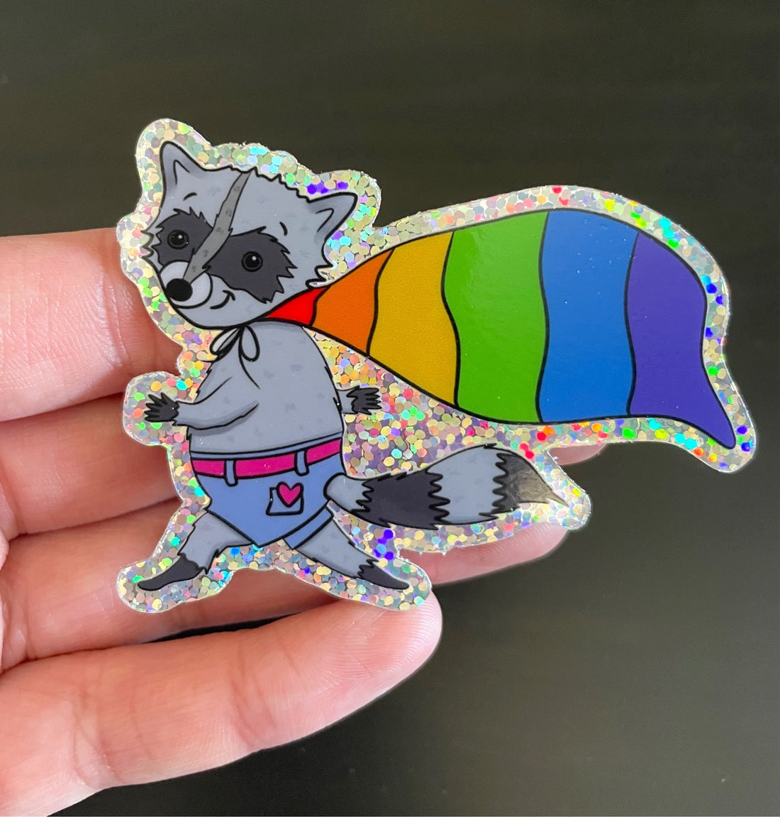 Raccoon Pride Flag Glitter Sticker