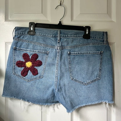 Maroon Flower Denim Shorts (Size 12)