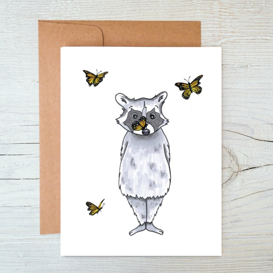 Raccoon With Butterflies Greeting Card