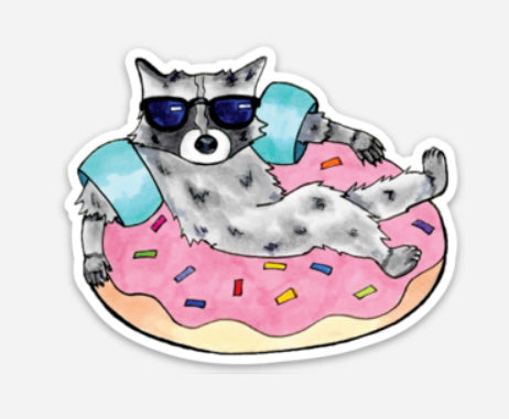 Raccoon Donut Float Sticker