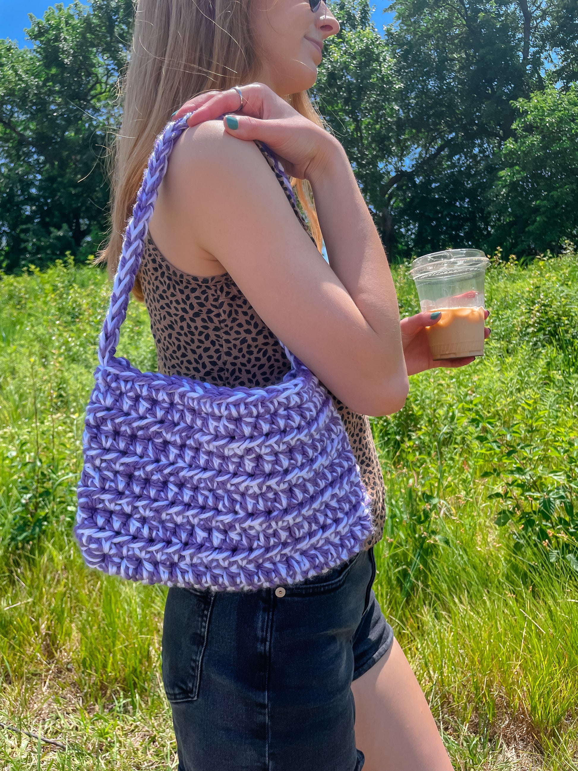 Custom-Made Checked Crochet Shoulder Bag, Super Cute Y2K Style