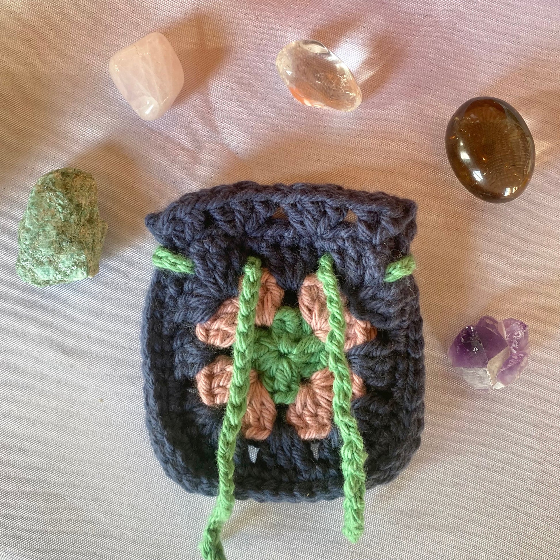 Crochet Pouch Crochet Stone Necklace Granny Square Crystal Pouch