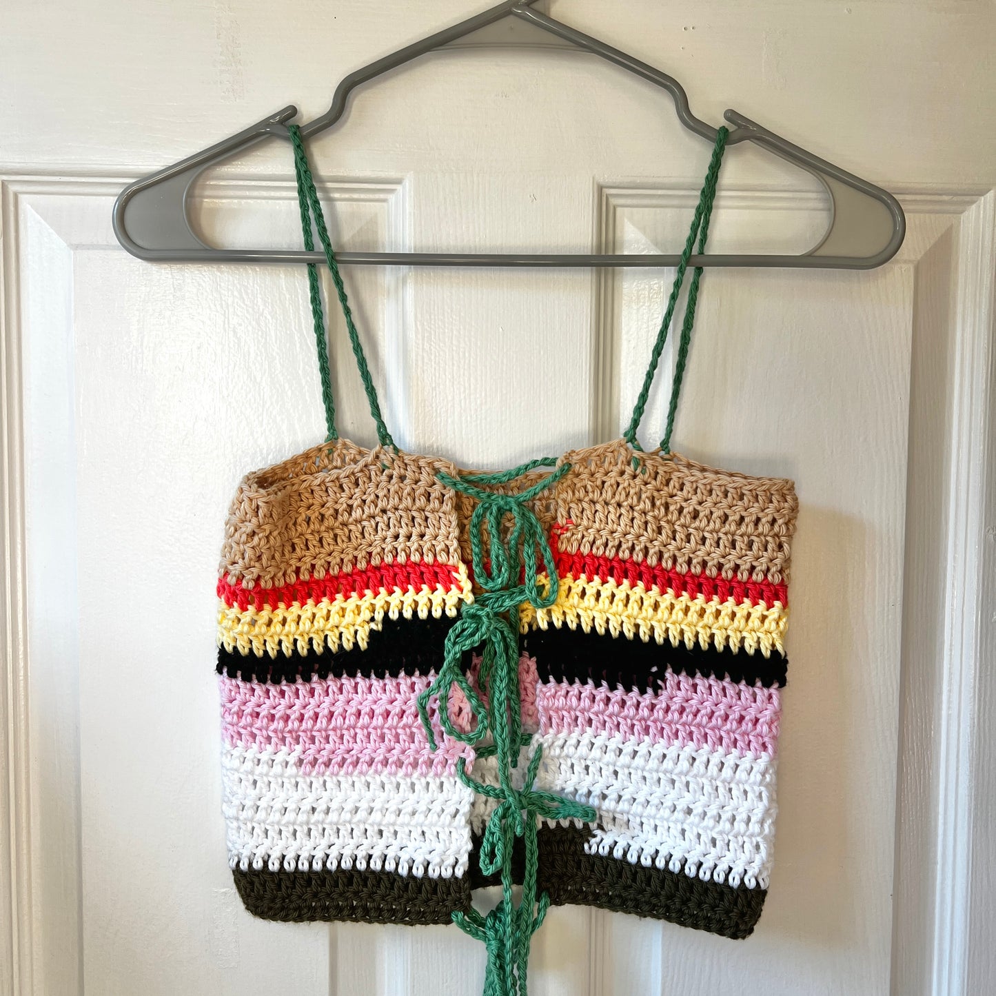 crochet multi color front tie tank top