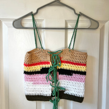 crochet multi color front tie tank top