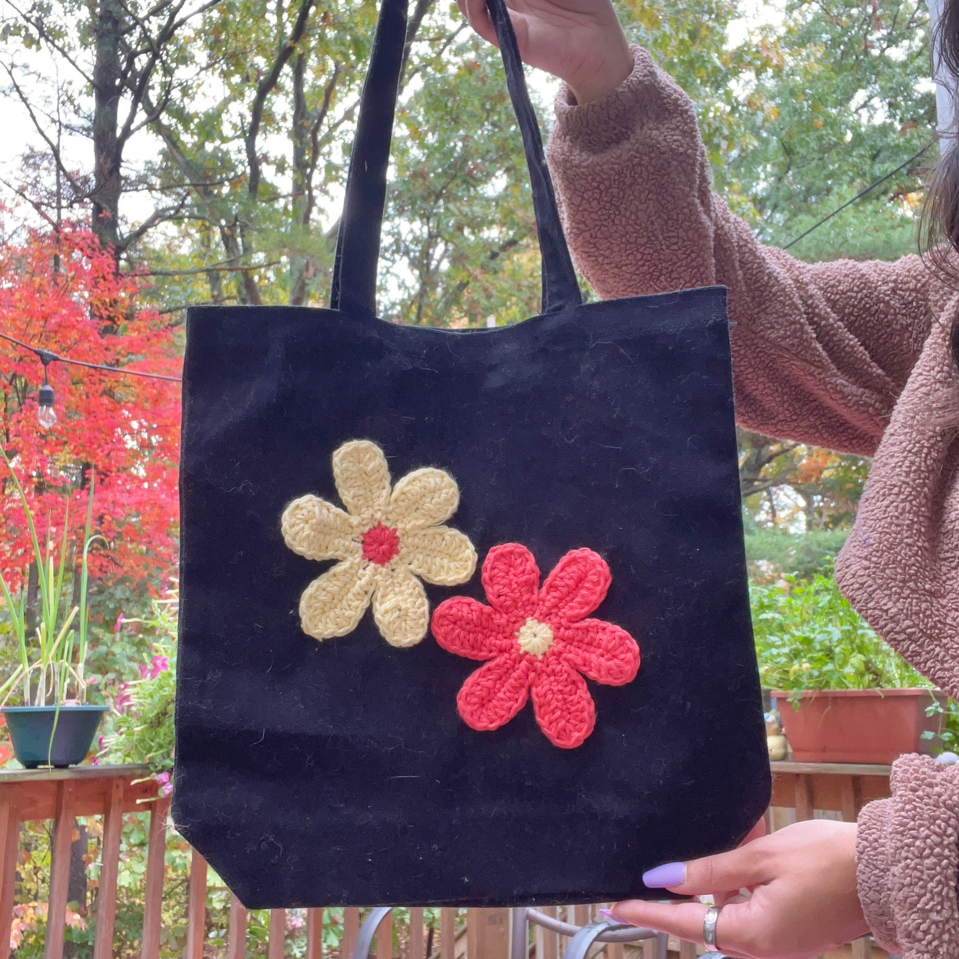 Handpainted Floral Tote Bag