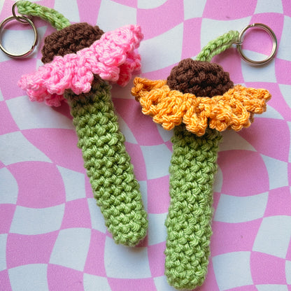 crochet sunflower vape holder keychain