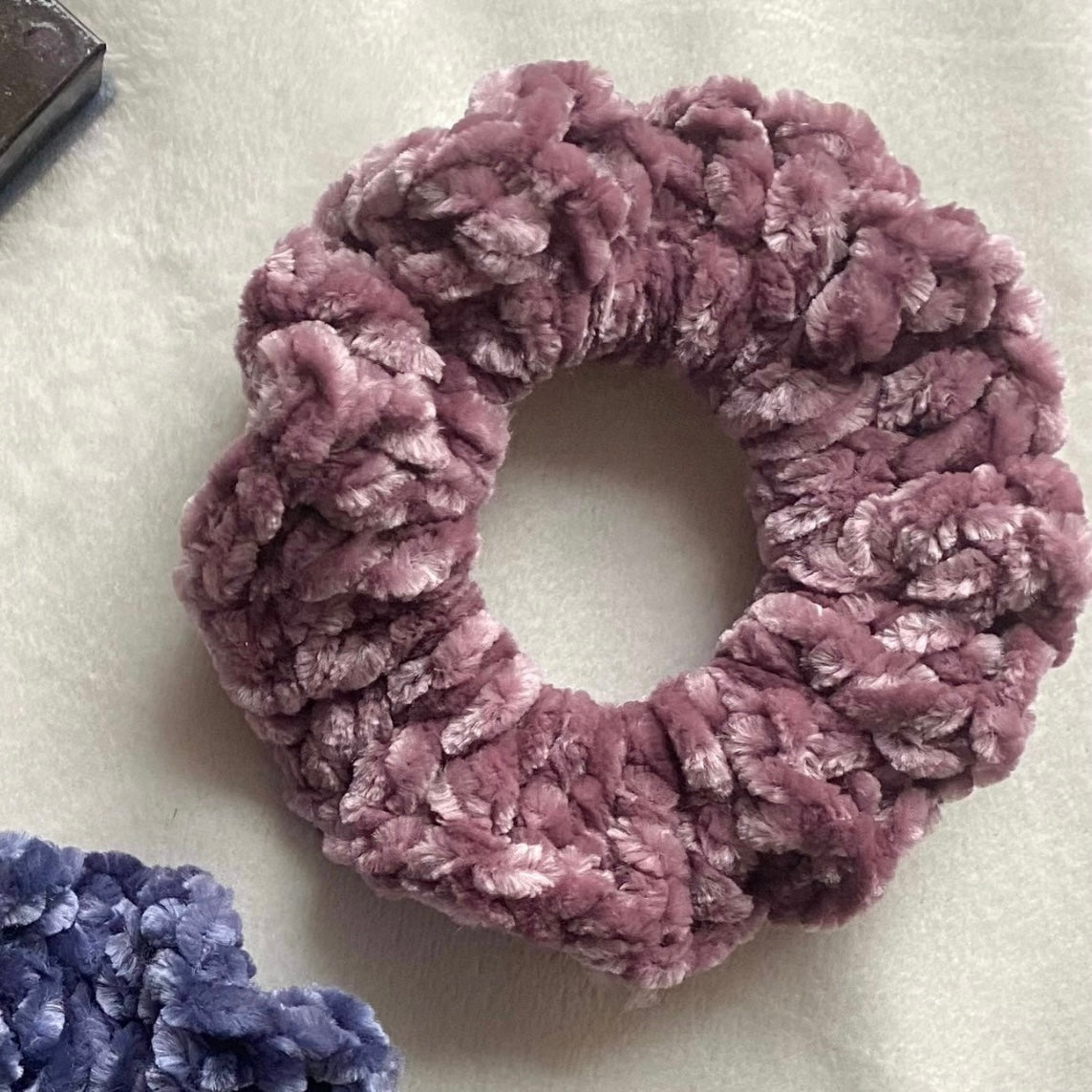 dark plum velvet crochet hair scrunchie